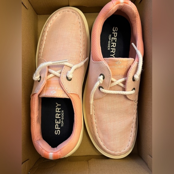 NWT SPERRYS captains moc chambray peach - Picture 4 of 7